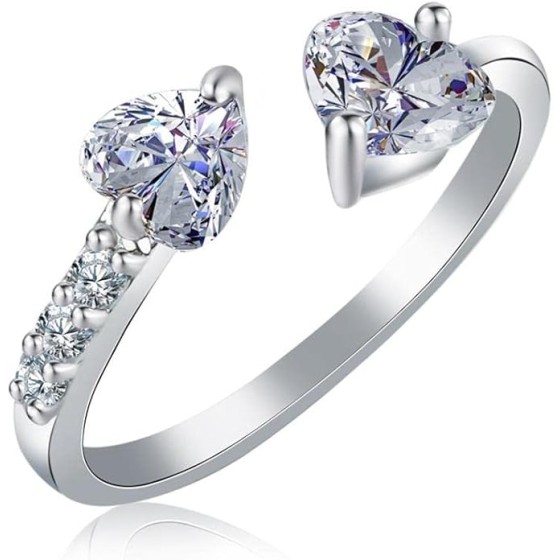 ダブルハート 指輪 ファッションリング メンズ レディース レトロな アクセサリー 華奢 フリーサイズ おしゃれ シンプル 調節可能なサイズ 人気 プレゼント