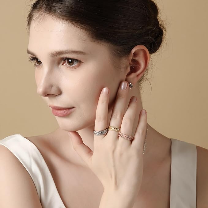 シルバー リング レディース 指輪 おしゃれ シンプル キュービックジルコニア 金属アレルギー対応 ミルグレイン ラウンドカット バンドリング 専用ボックスつき 誕生日 ホワイトデー プレゼント ギフト (Silver, 14)