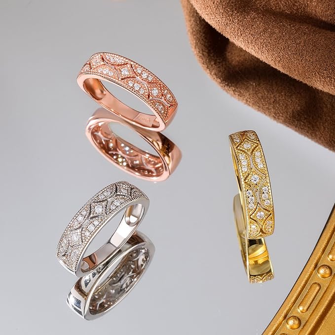 シルバー リング レディース 指輪 おしゃれ シンプル キュービックジルコニア 金属アレルギー対応 ミルグレイン ラウンドカット バンドリング 専用ボックスつき 誕生日 ホワイトデー プレゼント ギフト (Silver, 14)